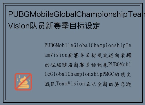 PUBGMobileGlobalChampionshipTeamVision队员新赛季目标设定