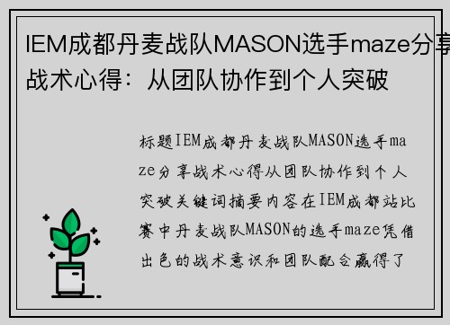 IEM成都丹麦战队MASON选手maze分享战术心得：从团队协作到个人突破